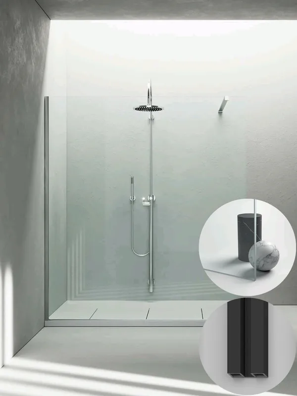 Beste Prijs Box Doccia serie Sk_in modello SK Sinistra, su misura al cm da 980 a 1170 mm, in Cristallo temperato finitura Extra-Chiaro, montanti finitura Nero Opaco, compreso TPA