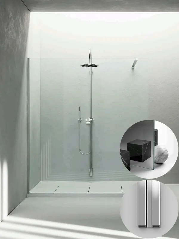 Box Doccia serie Sk_in modello SK Sinistra, su misura al cm da 980 a 1170 mm, in Cristallo temperato finitura Extra-Reflex, montanti finitura Argento Lucido, compreso TPA Betaalbaar