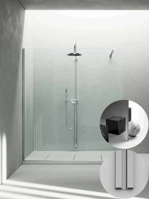 Beperkt Aanbod Box Doccia serie Sk_in modello SK Sinistra, su misura al cm da 980 a 1170 mm, in Cristallo temperato finitura Extra-Reflex, montanti finitura Argento Satinato, compreso TPA