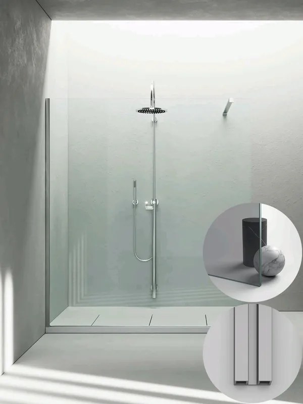 Beste Prijs Box Doccia serie Sk_in modello SK Sinistra, su misura al cm da 980 a 1170 mm, in Cristallo temperato finitura Grigio, montanti finitura Argento Satinato, compreso TPA
