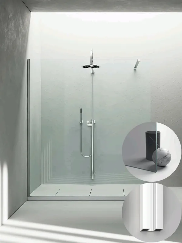 Laatste Kans Box Doccia serie Sk_in modello SK Sinistra, su misura al cm da 980 a 1170 mm, in Cristallo temperato finitura Grigio, montanti finitura Bianco, compreso TPA