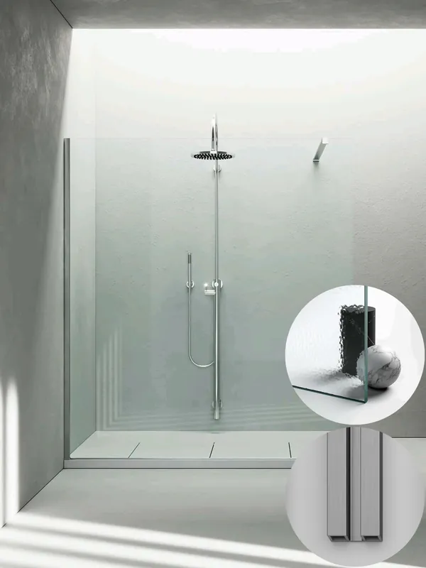 Gereduceerde Prijs Box Doccia serie Sk_in modello SK Sinistra, su misura al cm da 980 a 1170 mm, in Cristallo temperato finitura Kathedral, montanti finitura Acciaio Spazzolato, compreso TPA