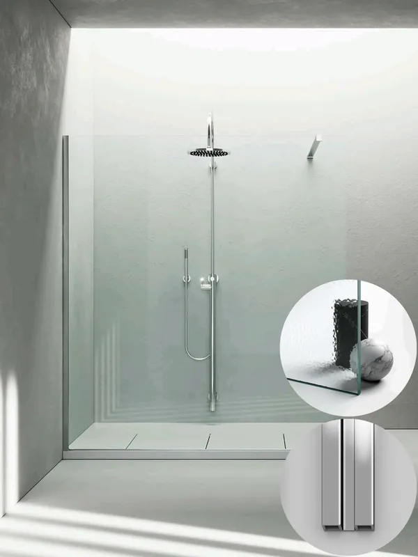 Box Doccia serie Sk_in modello SK Sinistra, su misura al cm da 980 a 1170 mm, in Cristallo temperato finitura Kathedral, montanti finitura Argento Lucido, compreso TPA Uitverkoop
