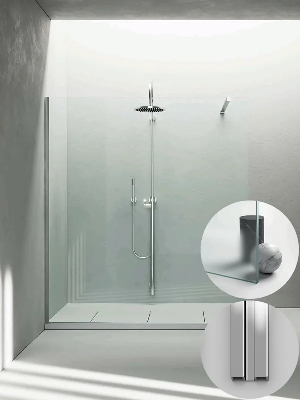 Direct Beschikbaar Box Doccia serie Sk_in modello SK Sinistra, su misura al cm da 980 a 1170 mm, in Cristallo temperato finitura Madras Nuvola, montanti finitura Argento Lucido, compreso TPA