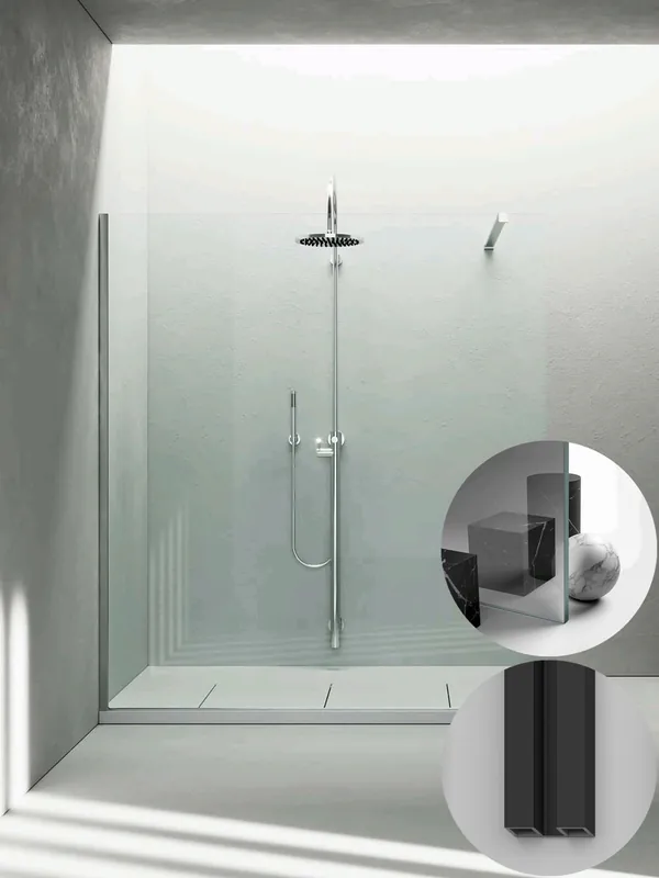 Beste Prijs Box Doccia serie Sk_in modello SK Sinistra, su misura al cm da 980 a 1170 mm, in Cristallo temperato finitura Riflettente, montanti finitura Nero Opaco, compreso TPA