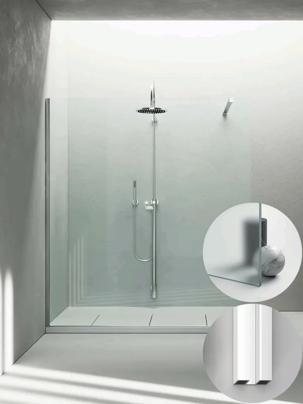 Box Doccia serie Sk_in modello SK Sinistra, su misura al cm da 980 a 1170 mm, in Cristallo temperato finitura Satinato, montanti finitura Bianco, compreso TPA Flitsaanbieding