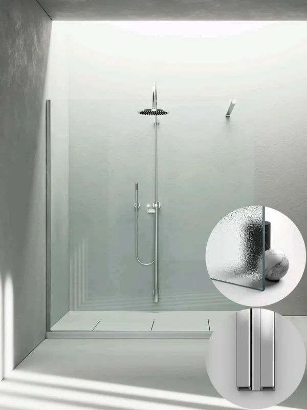 Box Doccia serie Sk_in modello SK Sinistra, su misura al cm da 980 a 1170 mm, in Cristallo temperato finitura Stampato Chiaro, montanti finitura Argento Lucido, compreso TPA Fabrieksprijs