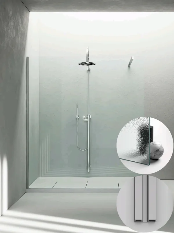 Laatste Kans Box Doccia serie Sk_in modello SK Sinistra, su misura al cm da 980 a 1170 mm, in Cristallo temperato finitura Stampato Chiaro, montanti finitura Argento Satinato, compreso TPA