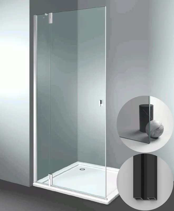 Snelle Levering Box Doccia serie SuperSintesi modello XA Sinistra, su misura al cm da 780 a 870 mm, in Cristallo temperato finitura Grigio, montanti finitura Nero Opaco, compreso TPA