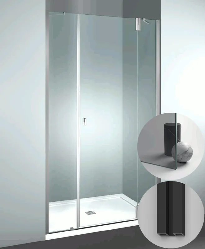 Box Doccia serie SuperSintesi modello XM Destra, su misura al cm da 980 a 1070 mm, in Cristallo temperato finitura Grigio, montanti finitura Nero Opaco, compreso TPA Superprijs