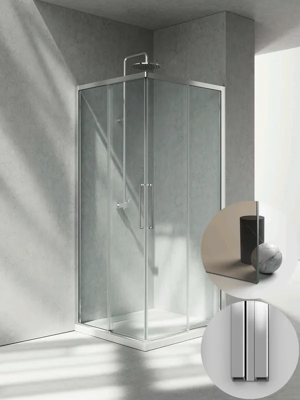 Beperkt Aanbod Box Doccia serie 7000 modello ZA Destra, misura Standard 700 mm, in Cristallo temperato finitura Bronzo, montanti finitura Argento Lucido, compreso TPA