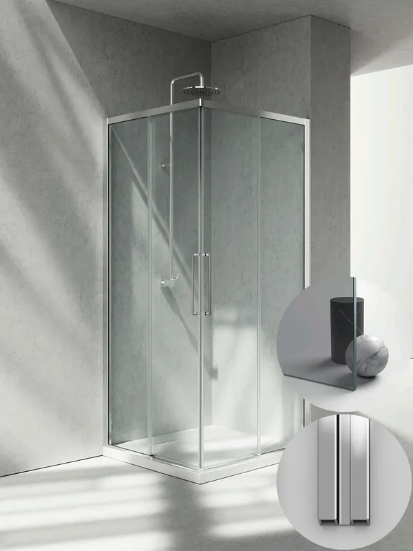 Box Doccia serie 7000 modello ZA Destra, misura Standard 700 mm, in Cristallo temperato finitura Grigio, montanti finitura Argento Lucido, compreso TPA Finale Uitverkoop