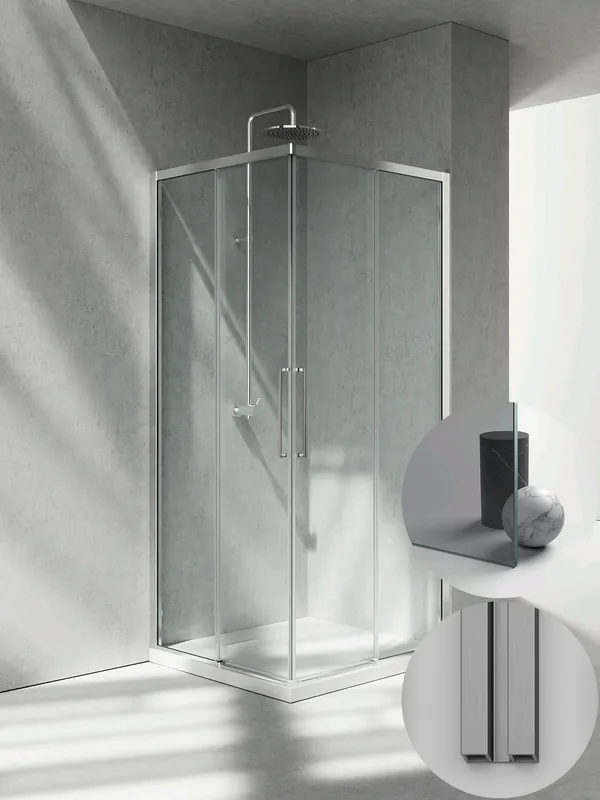 Box Doccia serie 7000 modello ZA Destra, misura Standard 800 mm, in Cristallo temperato finitura Grigio, montanti finitura Acciaio Spazzolato, compreso TPA Gereduceerde Prijs