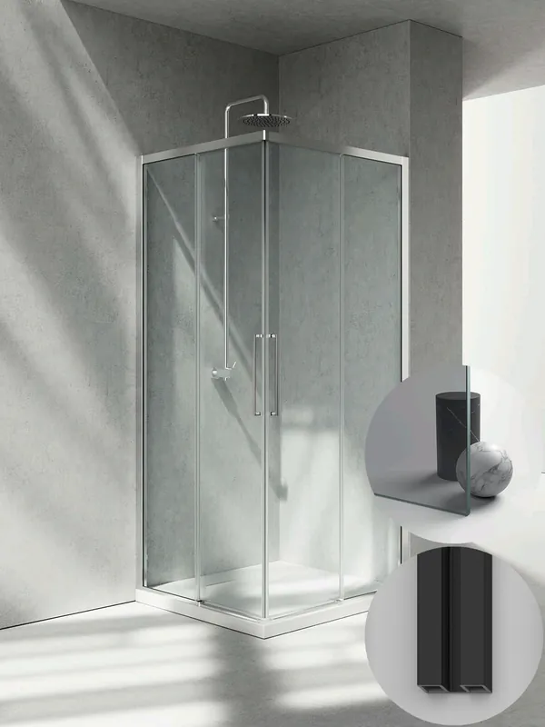 Box Doccia serie 7000 modello ZA Destra, misura Standard 900 mm, in Cristallo temperato finitura Grigio, montanti finitura Nero Opaco, compreso TPA Alleen Vandaag