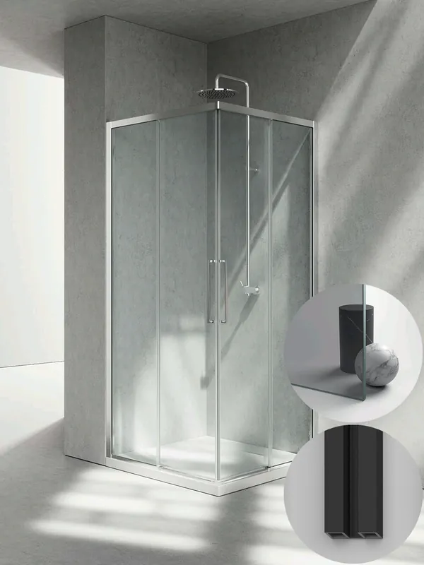 Box Doccia serie 7000 modello ZA Sinistra, misura Standard 800 mm, in Cristallo temperato finitura Grigio, montanti finitura Nero Opaco, compreso TPA Weekendaanbieding
