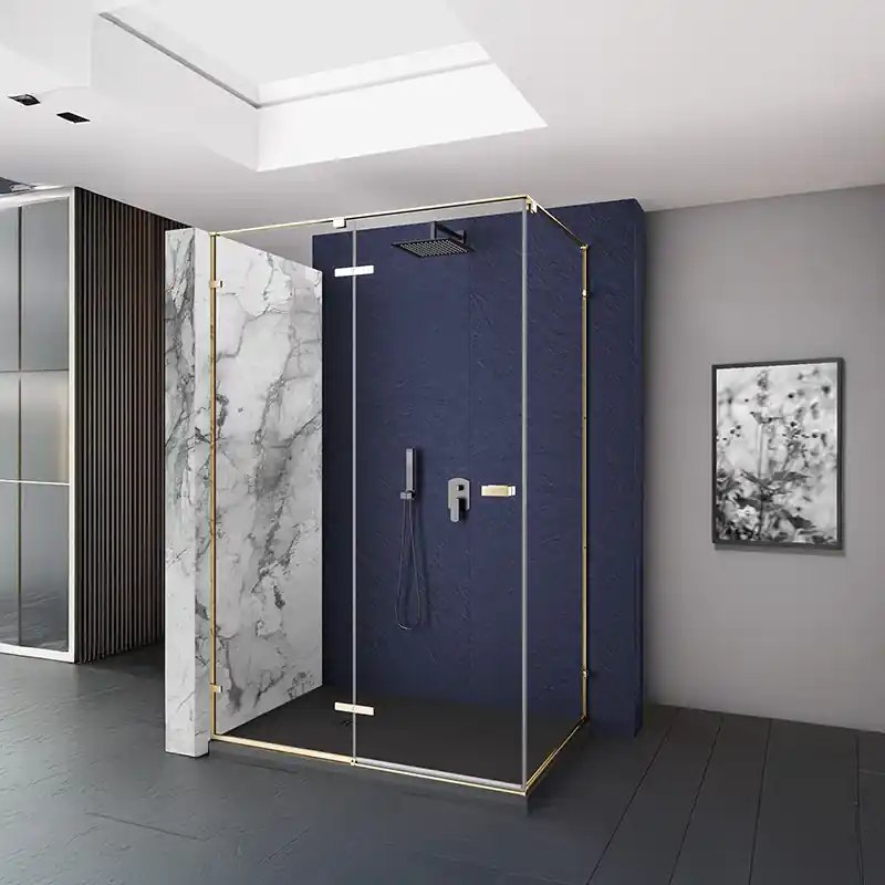 Merkproduct Petra - Box doccia angolare Oro Spazzolato con chiusura a battente