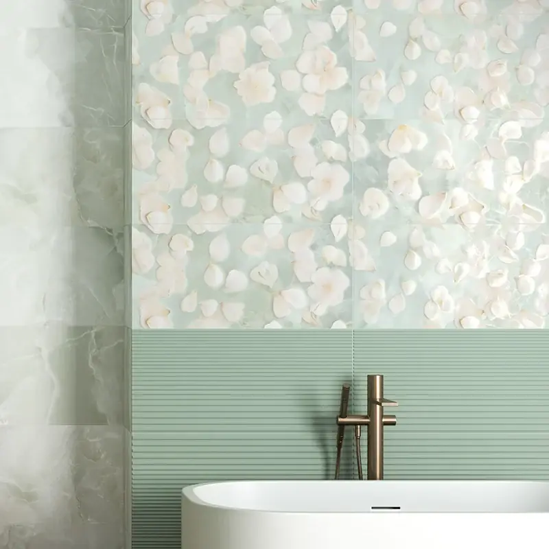 Veilige Betaling Onici Petali Smeraldo - Rivestimento Decorato Floreale 33x100