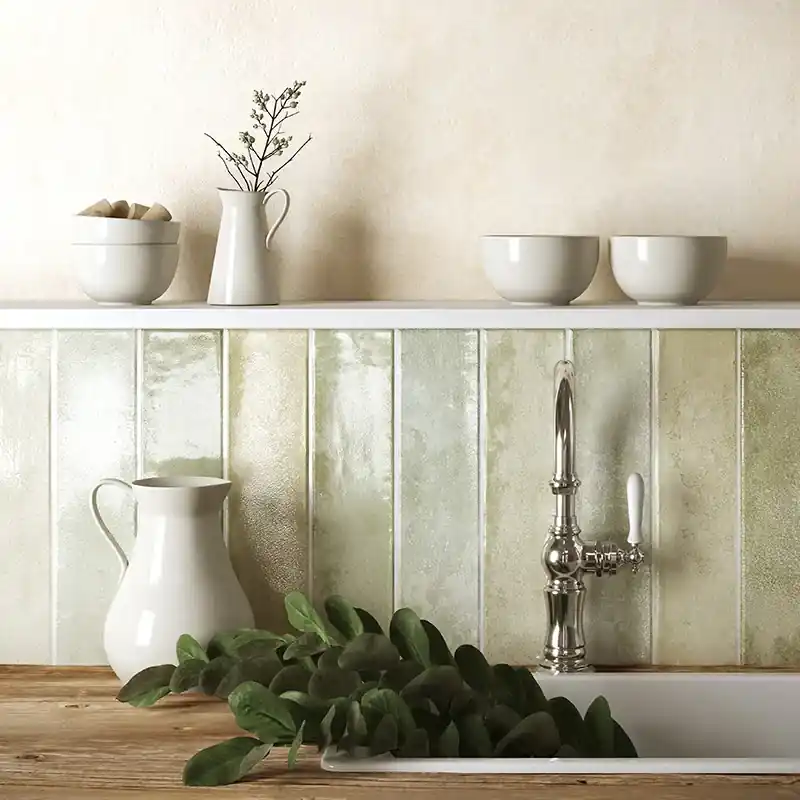 Voordeelprijs Lime Brick Sage - Rivestimento Effetto Mattoncino Lucido 25x75