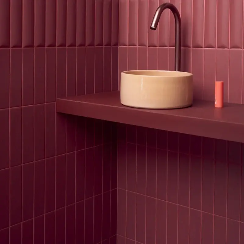 Biscuit Plain Bordeaux - Rivestimento Effetto Mattoncino Opaco 5x20 Betrouwbaar