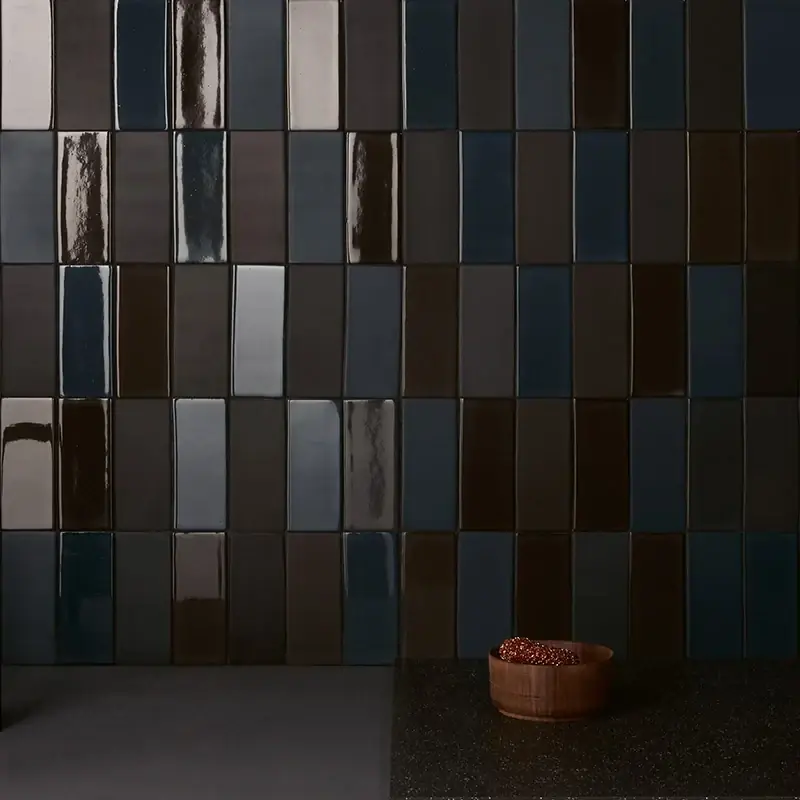 Direct Verzonden Cosmo Brick Lux Blu/Nero - Gres Effetto Mattoncino Lucido 6x15
