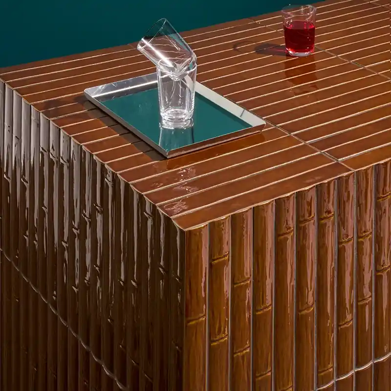 Milano70 Cognac - Rivestimento Effetto Mattoncino Lucido 4x31 Gereduceerde Prijs