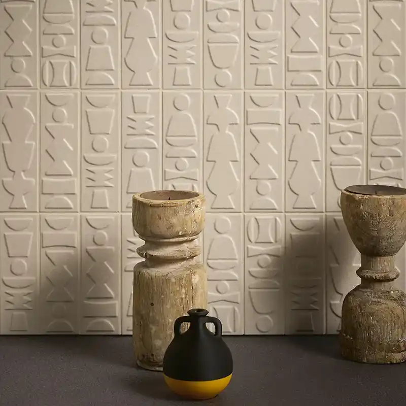 Nok Totem Ivory - Rivestimento Effetto Mattoncino Geroglifico 6.5x20 Flitsaanbieding